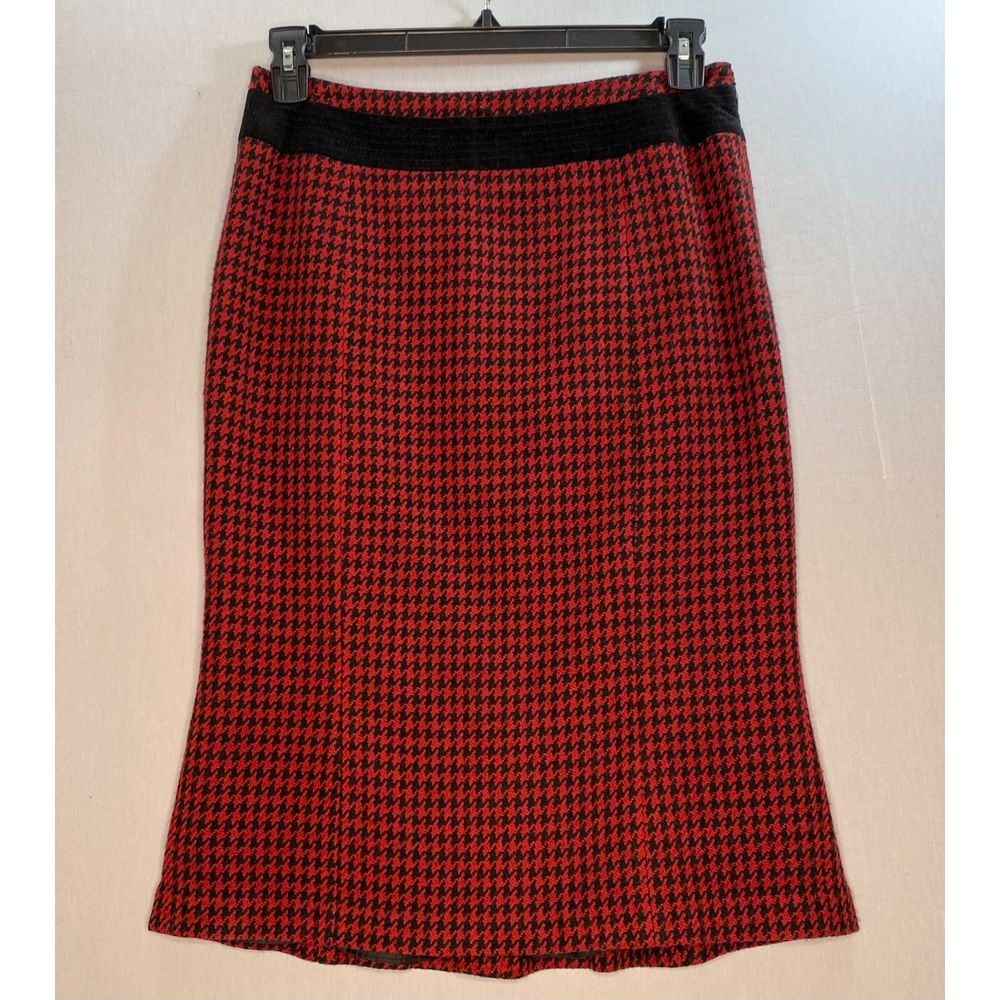 💎Cato Womens Red Black Sawtooth Plaid Velvet Accent Tulip MIDI Skirt Size 6